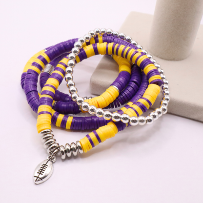 Purple & Gold Game Day Clay Bead Bracelet Stack