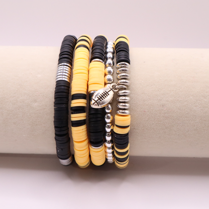 Black & Gold Game Day Clay Bead Bracelet Stack