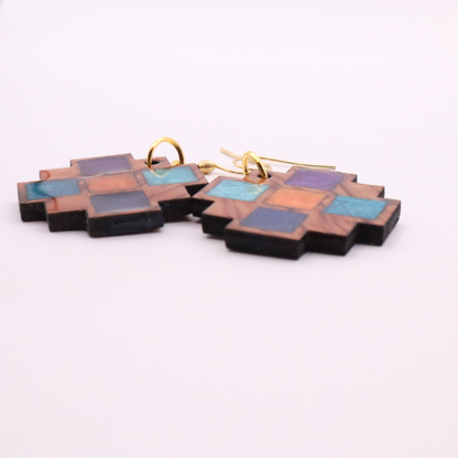Wood and Resin Geometric Earrings