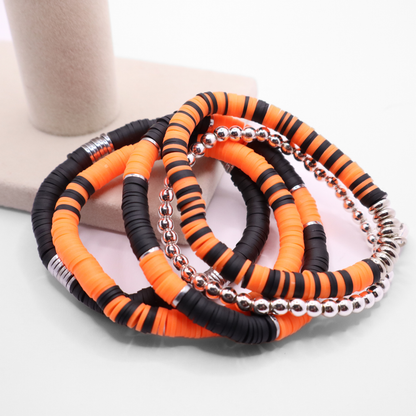 Orange & Black Game Day Clay Bead Bracelet Stack