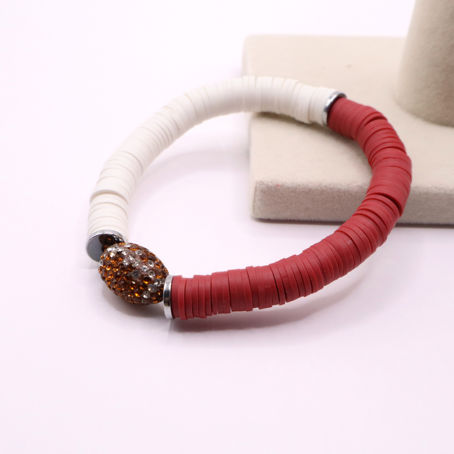 Crimson and White Game Day Football Bracelet