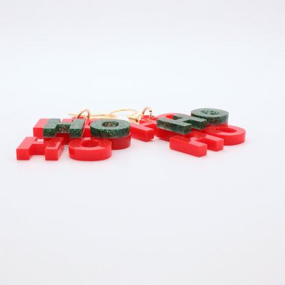 Festive "Ho Ho Ho" Christmas Earrings – Red and Green Acrylic