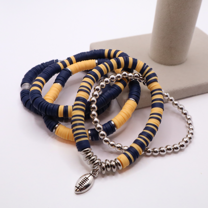 Navy & Gold Game Day Clay Bead Bracelet Stack