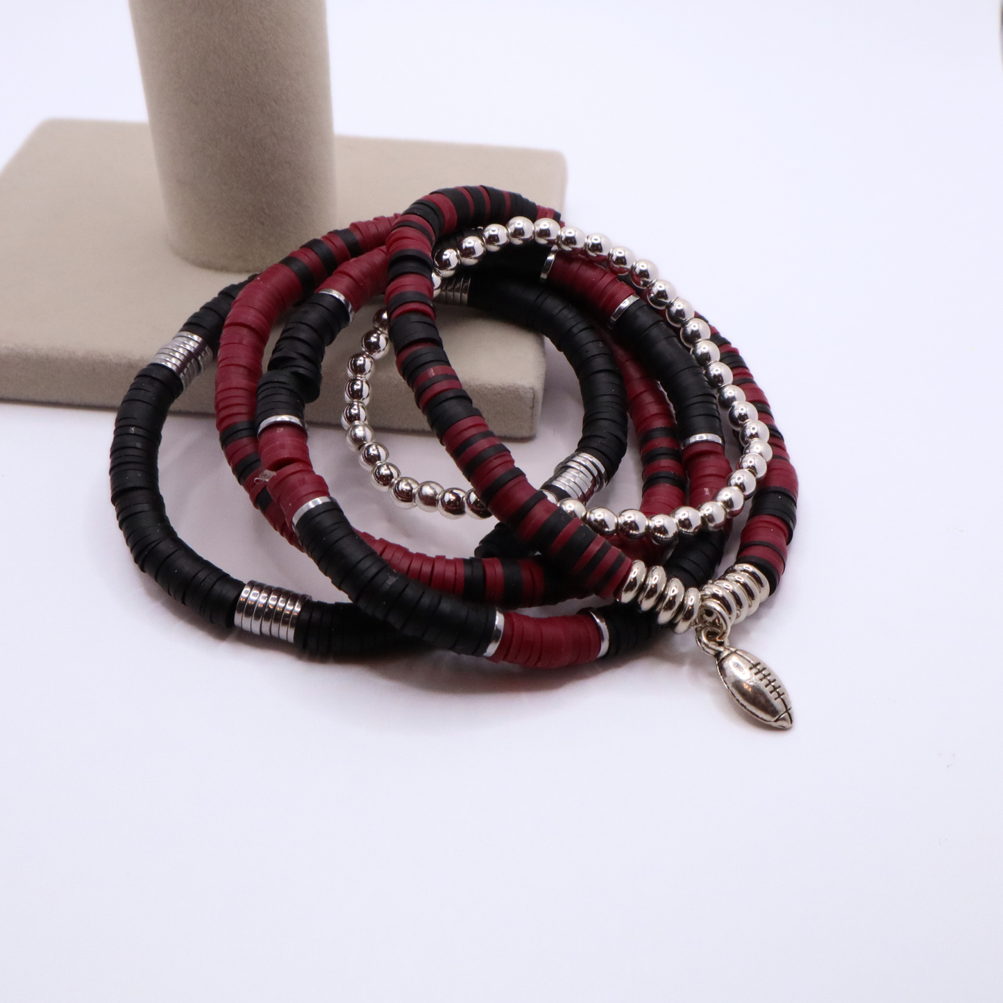 Maroon & Black Game Day Clay Bead Bracelet Stack