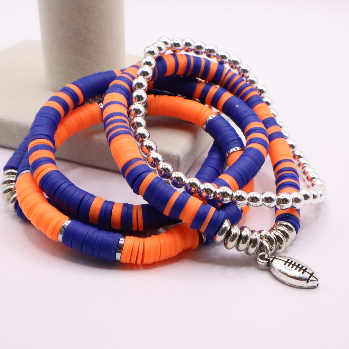 Orange & Blue Game Day Clay Bead Bracelet Stack