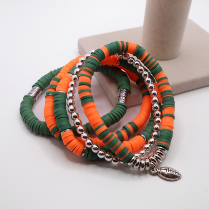 Orange & Green Game Day Clay Bead Bracelet Stack