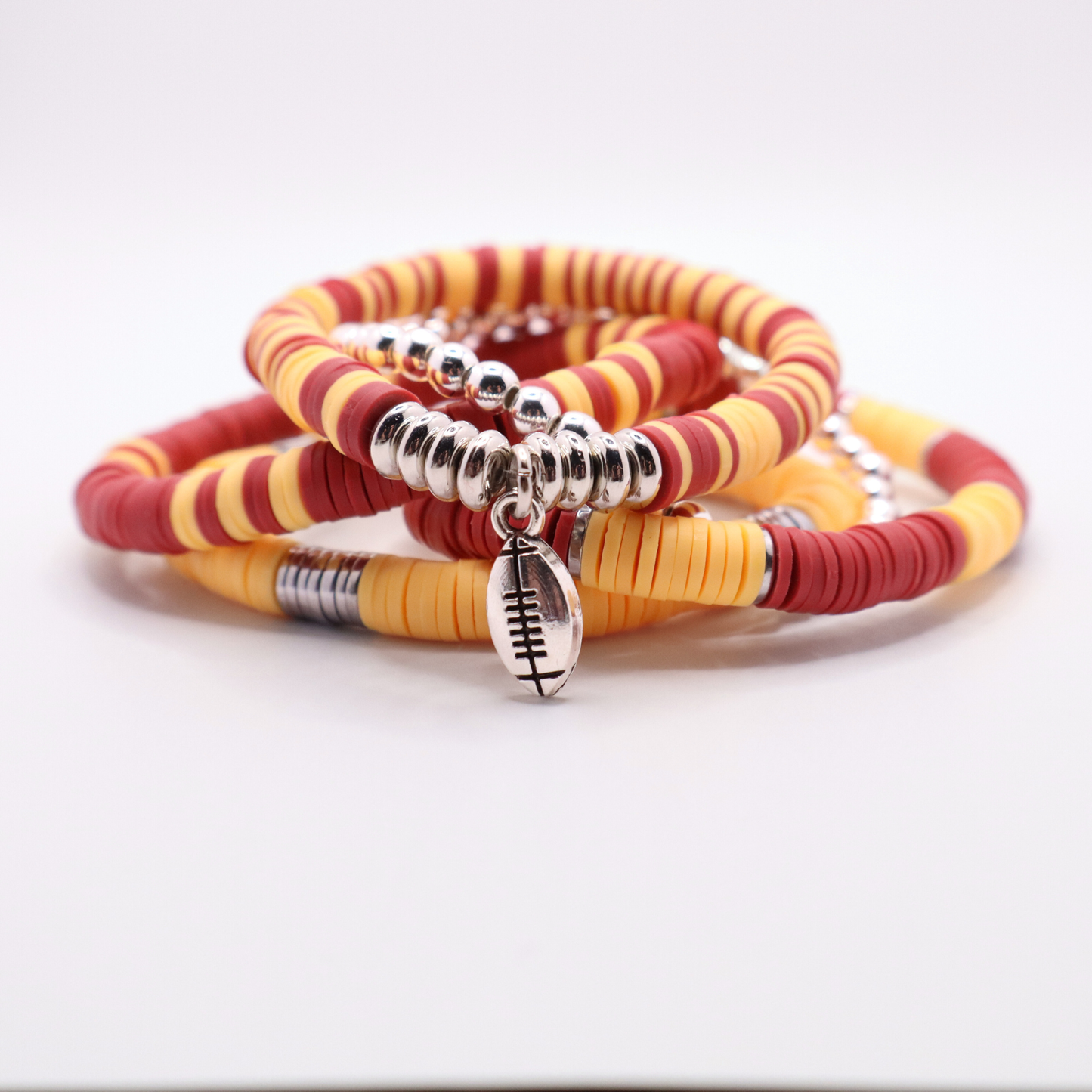 Burgundy & Gold Game Day Clay Bead Bracelet Stack
