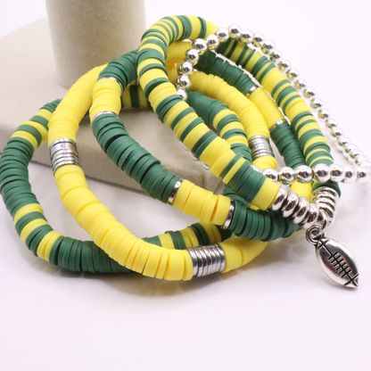 Green & Yellow Game Day Clay Bead Bracelet Stack