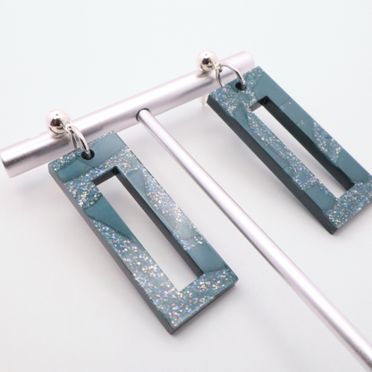 Teal Glitter Geometric Earrings | Modern Statement Jewelry