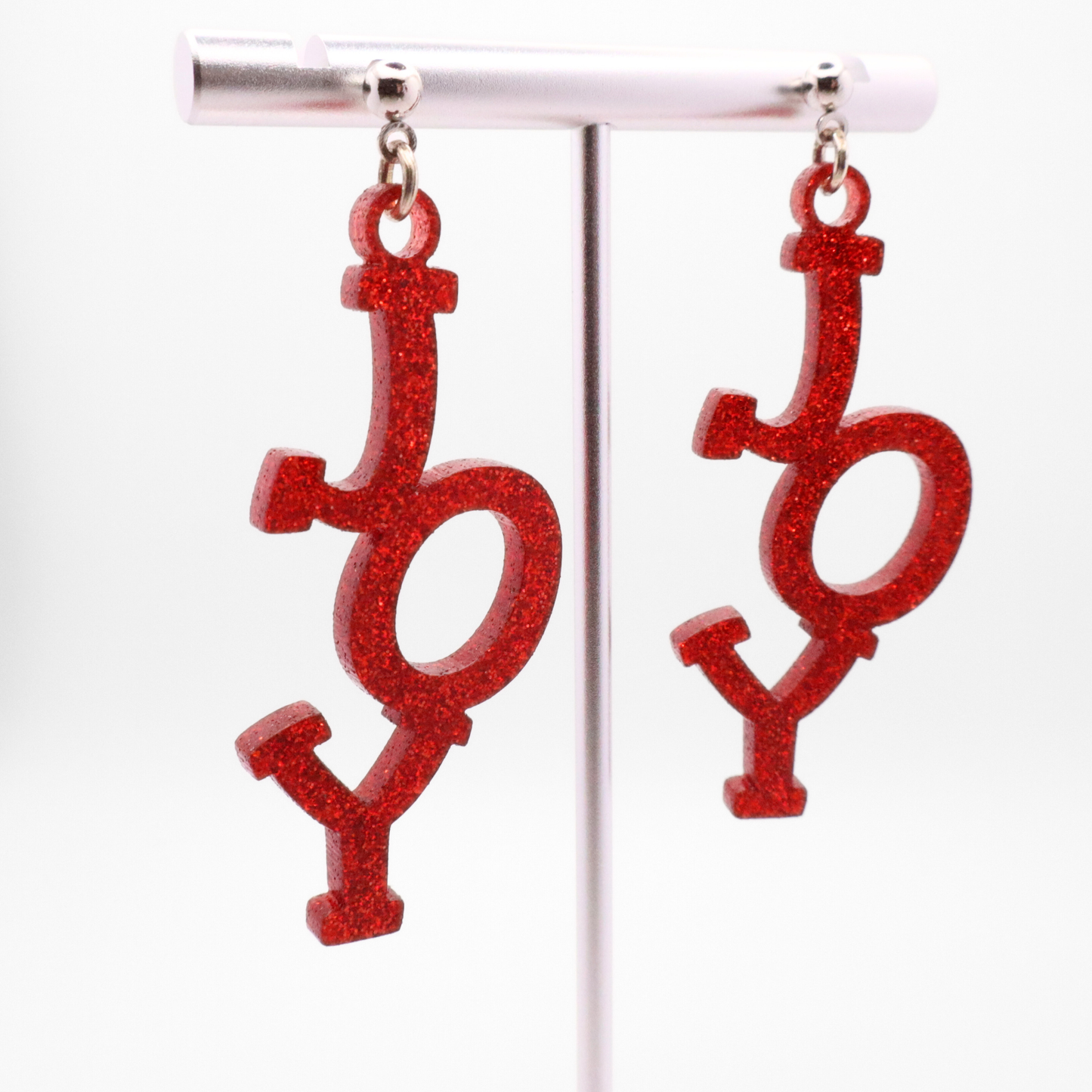Joy Dangle Acrylic Earrings, Festive Christmas Earrings, Holiday Jewelry