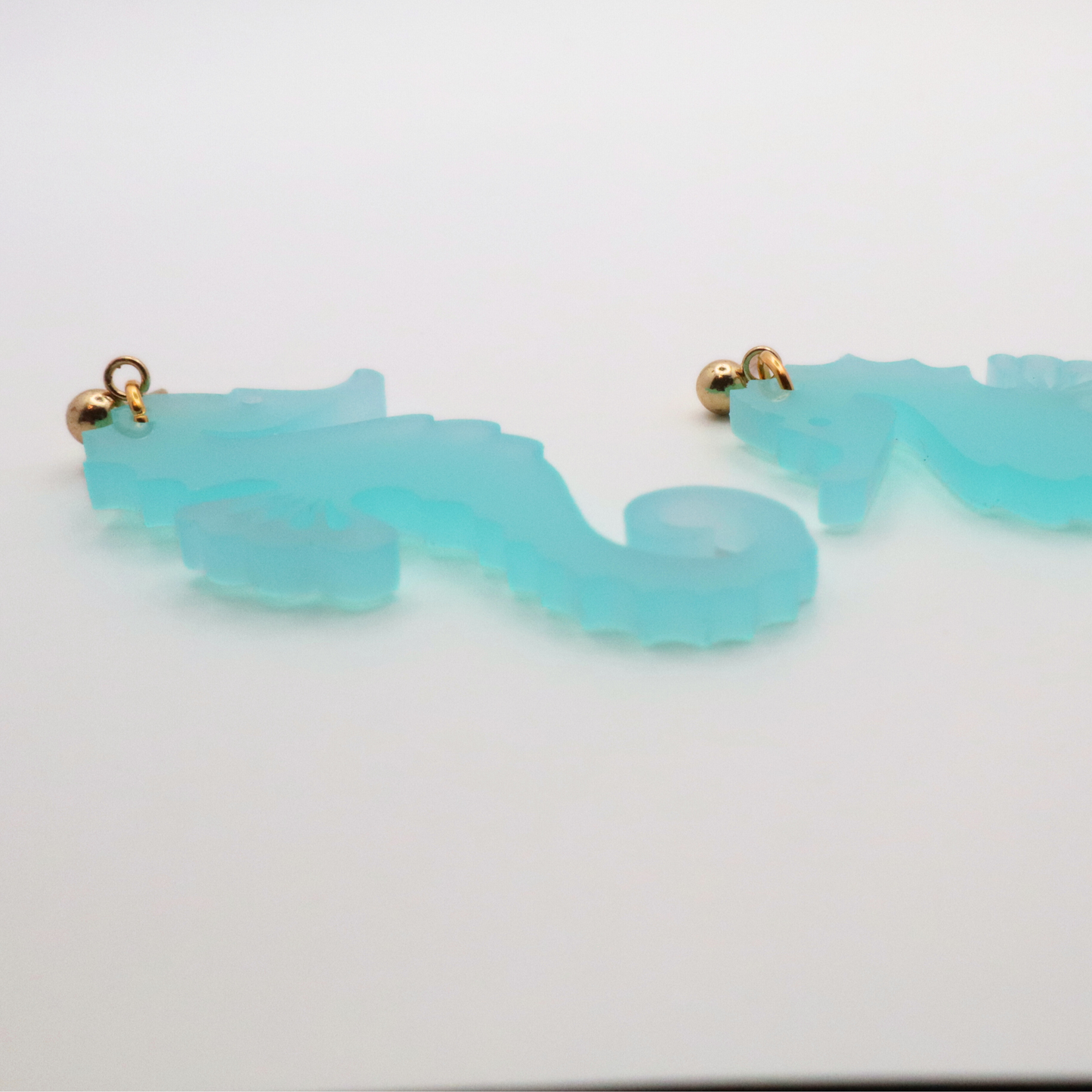 Aqua Acrylic Seahorse Earrings – Coastal Summer Jewelry