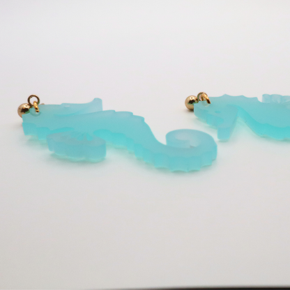 Aqua Acrylic Seahorse Earrings – Coastal Summer Jewelry
