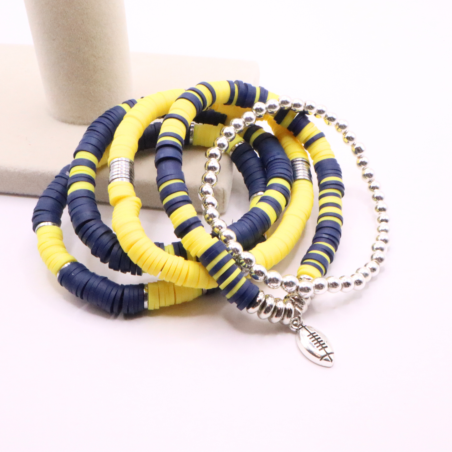 Navy Blue & Yellow Game Day Clay Bead Bracelet Stack