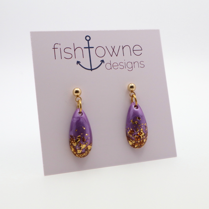 Purple and Gold Resin Earrings - Island Orchid