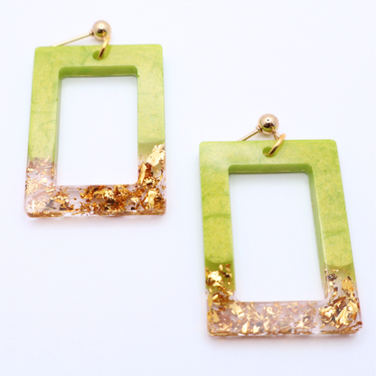 Lime Green and Gold Resin Earrings - Key Lime Pie
