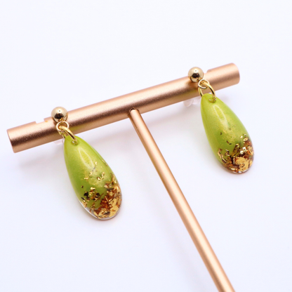 Lime Green and Gold Resin Earrings - Key Lime Pie