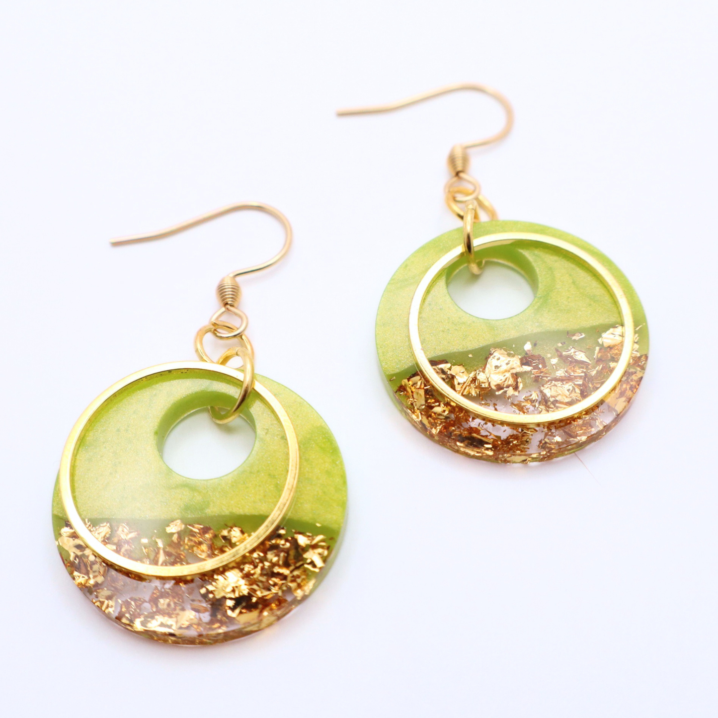Lime Green and Gold Resin Earrings - Key Lime Pie