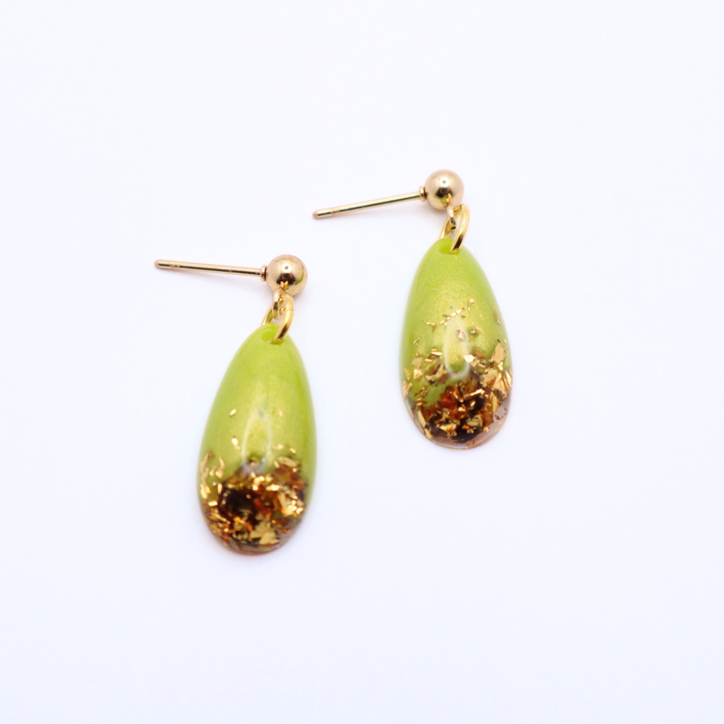 Lime Green and Gold Resin Earrings - Key Lime Pie