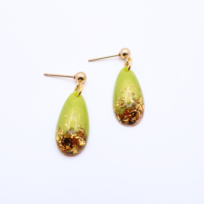 Lime Green and Gold Resin Earrings - Key Lime Pie