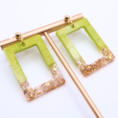 Lime Green and Gold Resin Earrings - Key Lime Pie