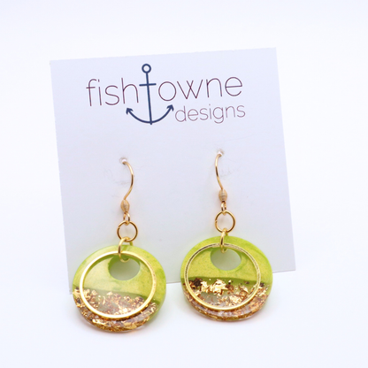 Lime Green and Gold Resin Earrings - Key Lime Pie