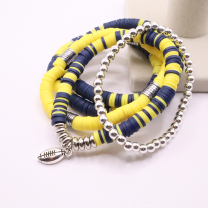 Navy Blue & Yellow Game Day Clay Bead Bracelet Stack