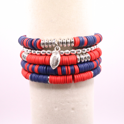 Red & Navy Blue Game Day Clay Bead Bracelet Stack