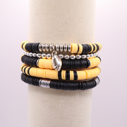 Black & Gold Game Day Clay Bead Bracelet Stack