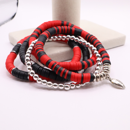 Red & Black Game Day Clay Bead Bracelet Stack