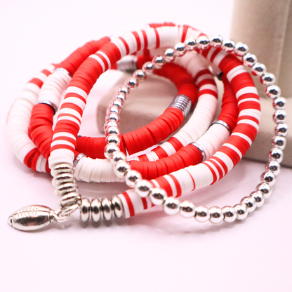 Red & White Game Day Clay Bead Bracelet Stack