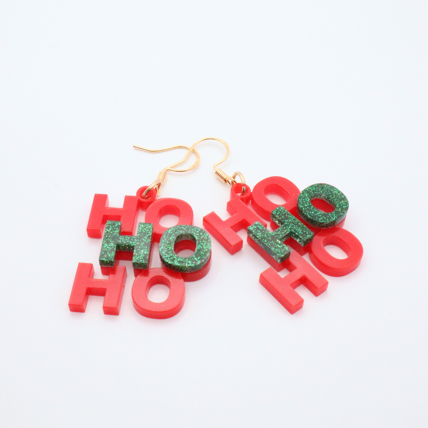 Festive "Ho Ho Ho" Christmas Earrings – Red and Green Acrylic