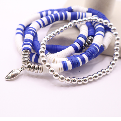 Royal Blue & White Game Day Clay Bead Bracelet Stack