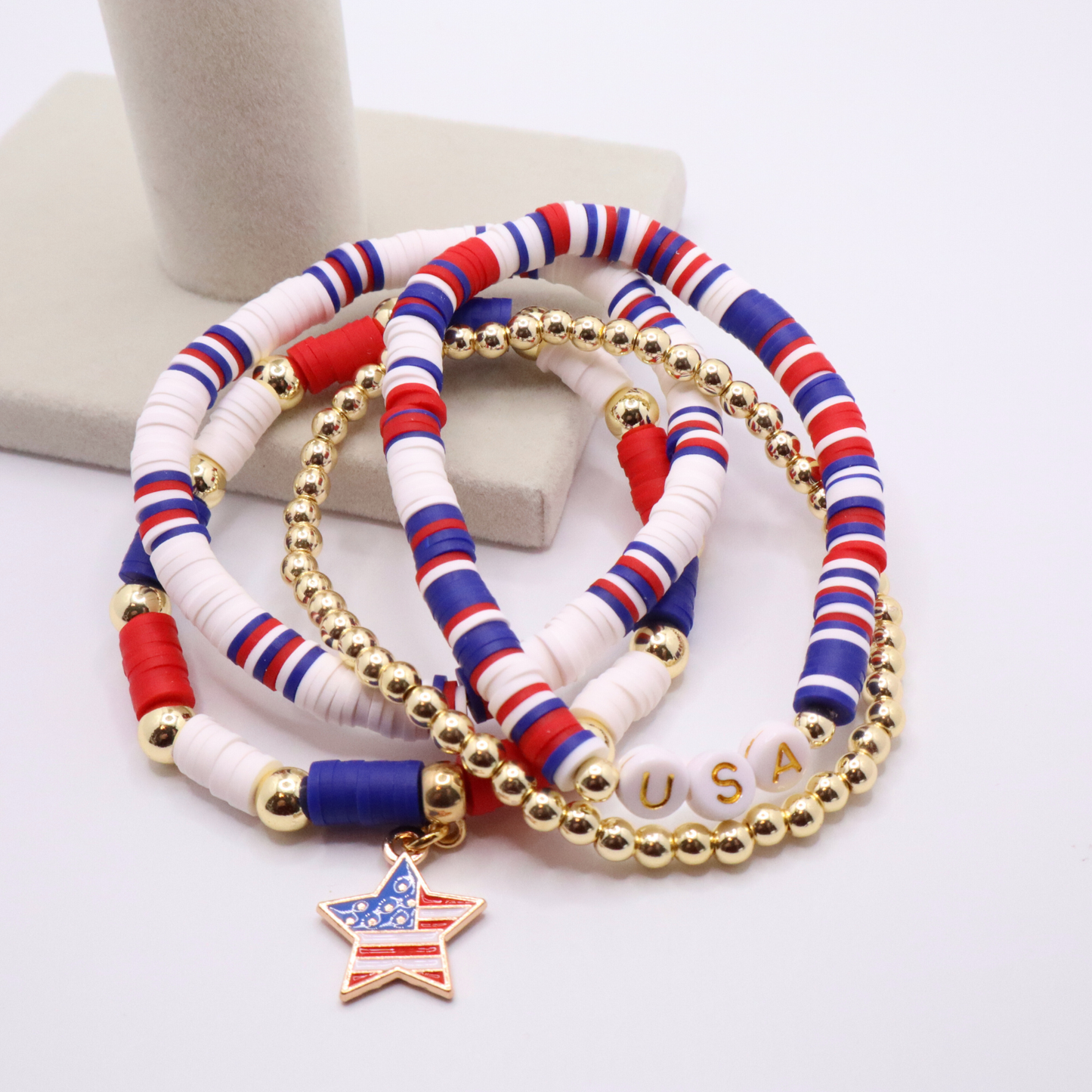 Patriotic Bracelet Stack | 4th of July USA Bracelet | Red White Blue Bracelet Stack