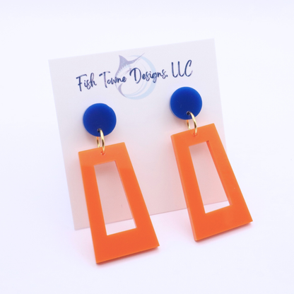 Orange and Blue Acrylic Game Day Earrings