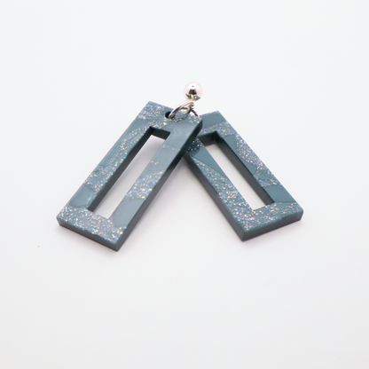Teal Glitter Geometric Earrings | Modern Statement Jewelry