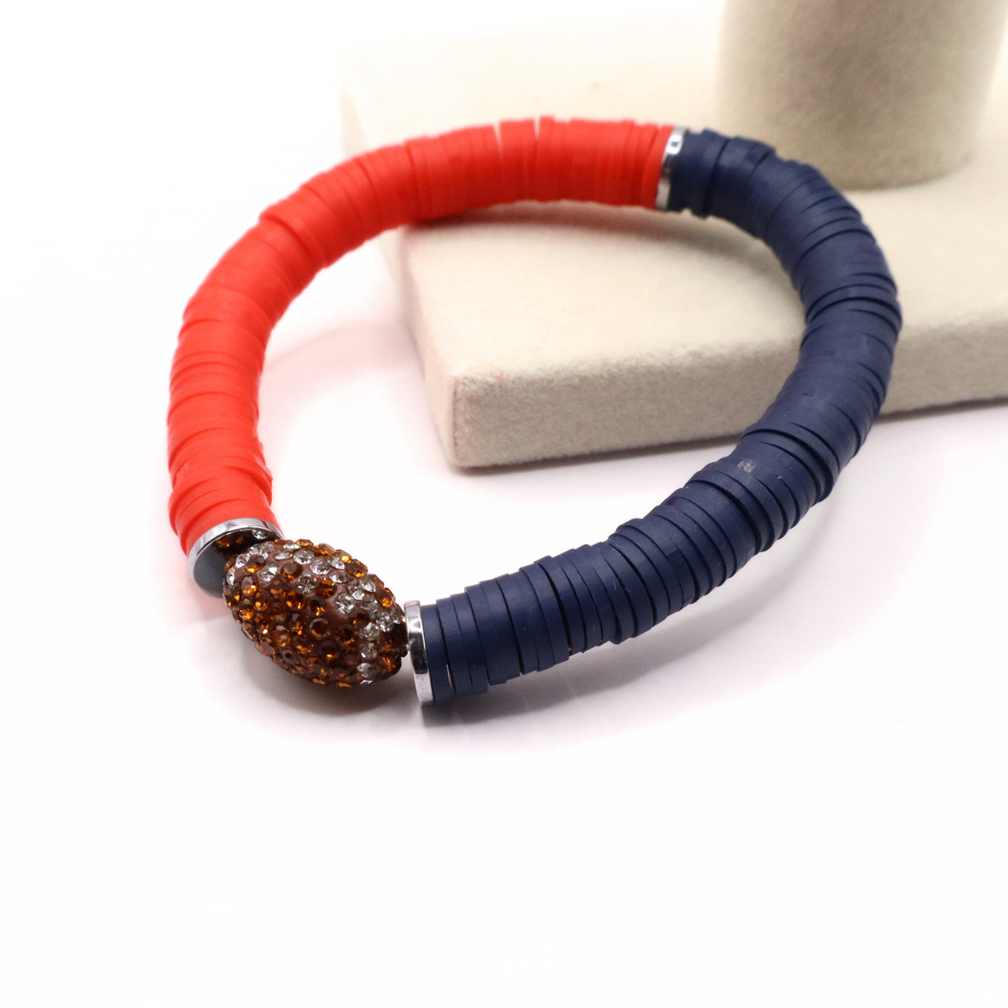 Navy Blue and Red Game Day Football Bracelet
