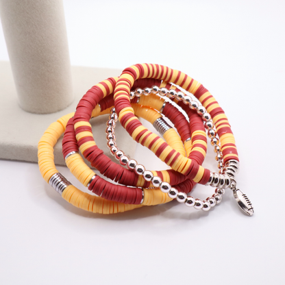 Burgundy & Gold Game Day Clay Bead Bracelet Stack