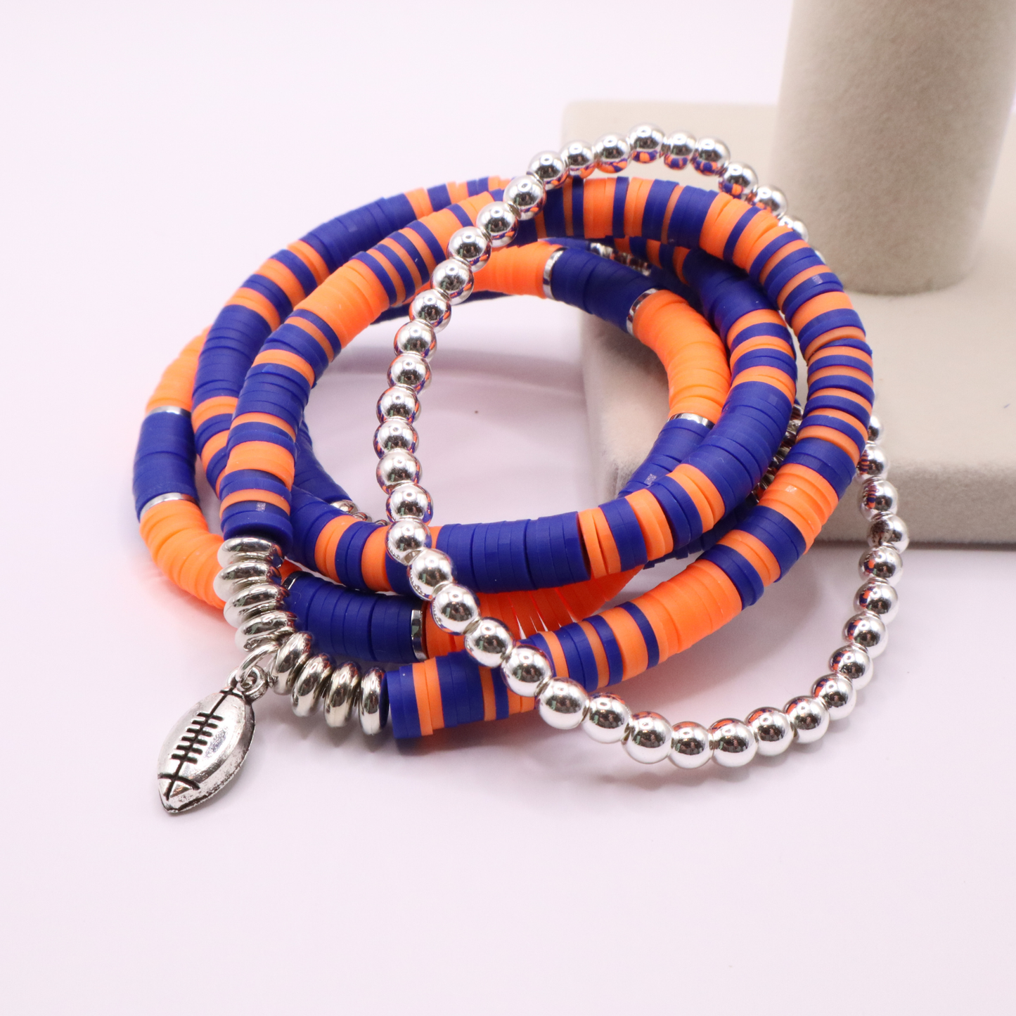 Orange & Blue Game Day Clay Bead Bracelet Stack