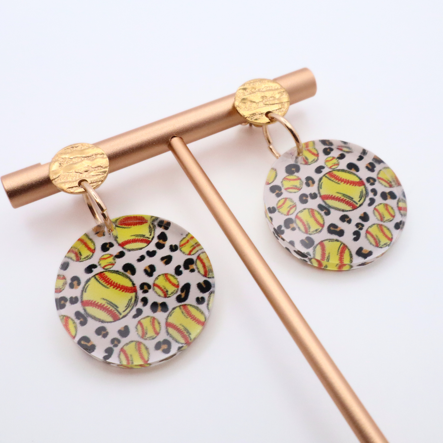 Softball Acrylic Dangle Earrings