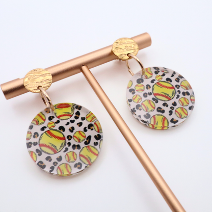 Softball Acrylic Dangle Earrings