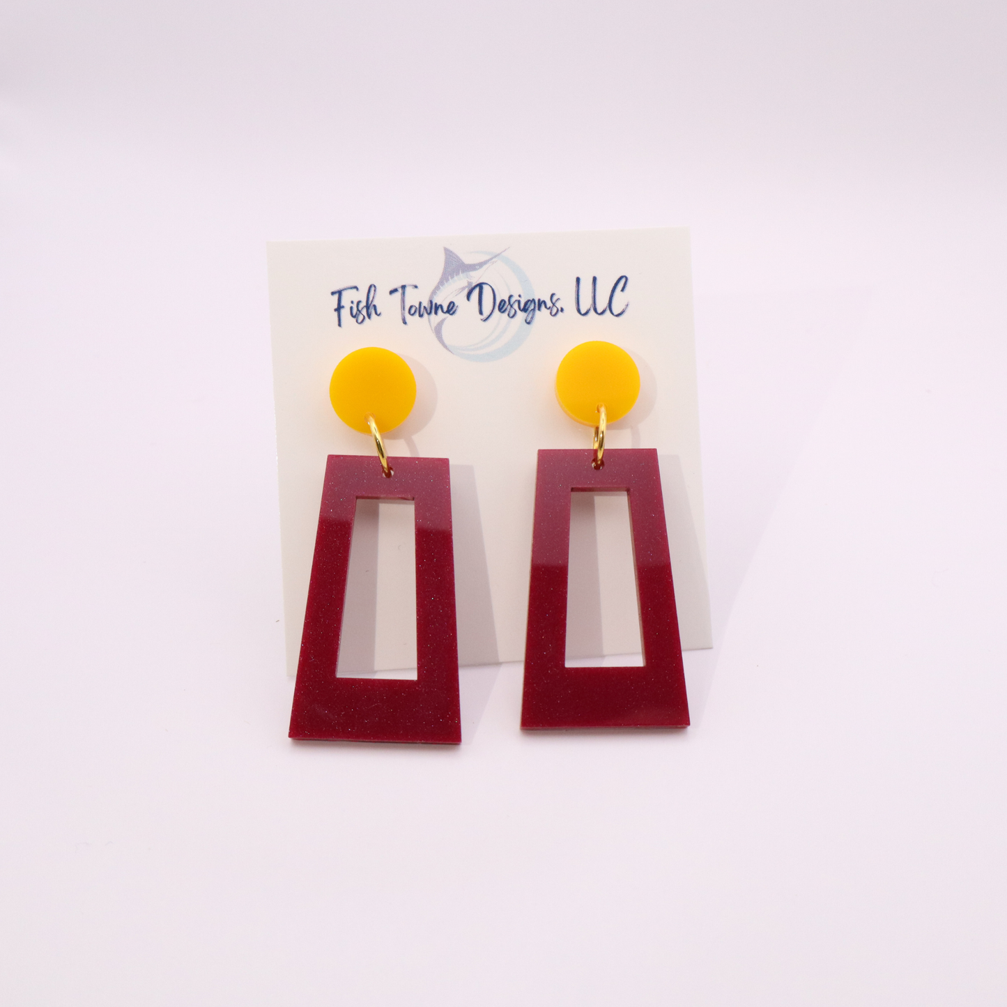 Burgundy and Gold Acrylic Game Day Earrings