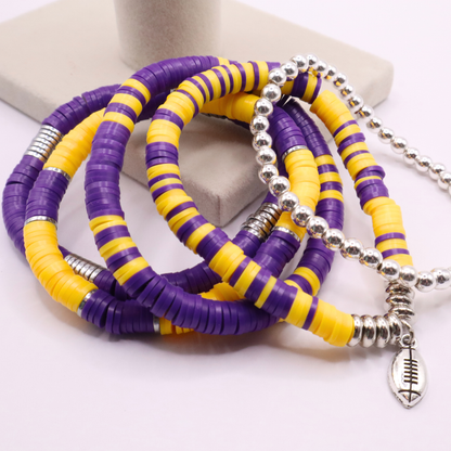Purple & Gold Game Day Clay Bead Bracelet Stack
