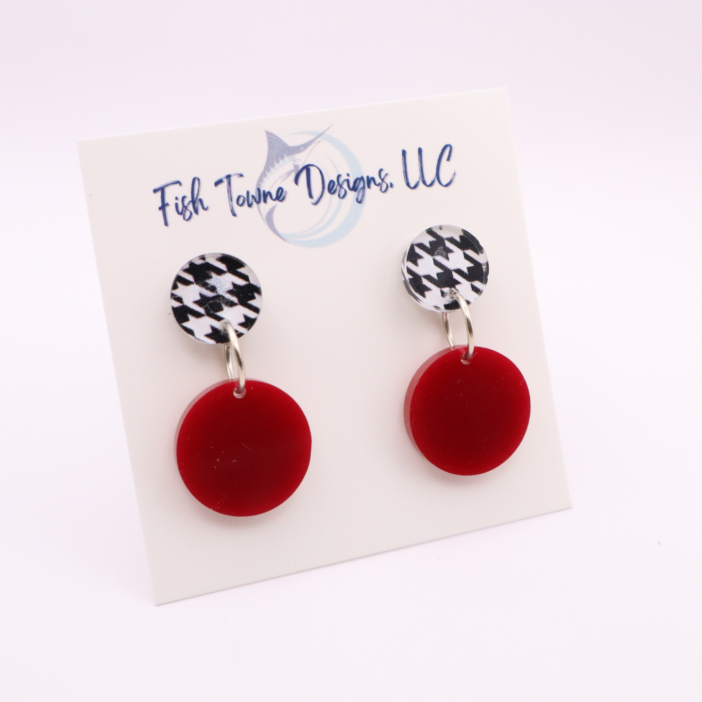 Crimson and Houndstooth Acrylic Game Day Earrings