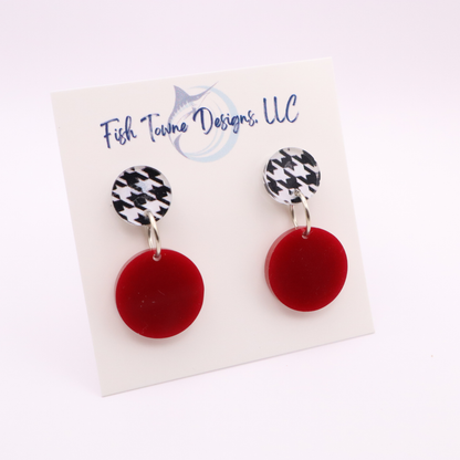 Crimson and Houndstooth Acrylic Game Day Earrings