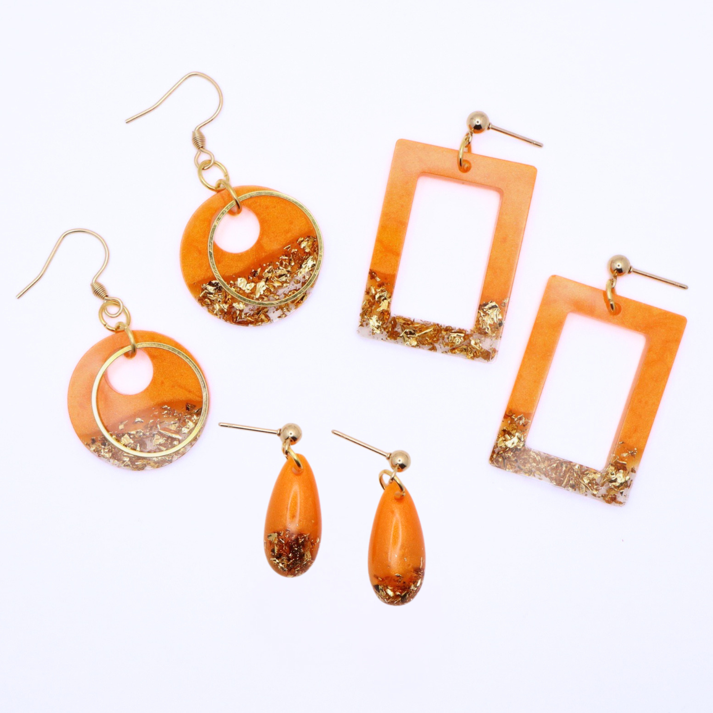 Orange and Gold Resin Earrings - Mango Sorbet