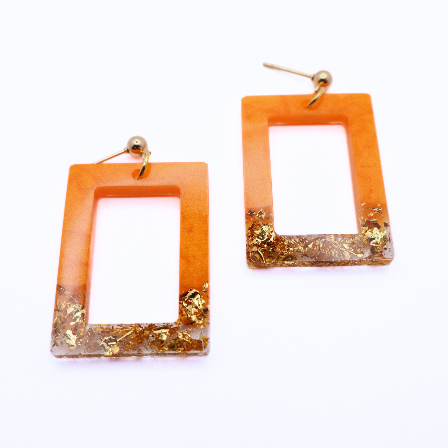 Orange and Gold Resin Earrings - Mango Sorbet