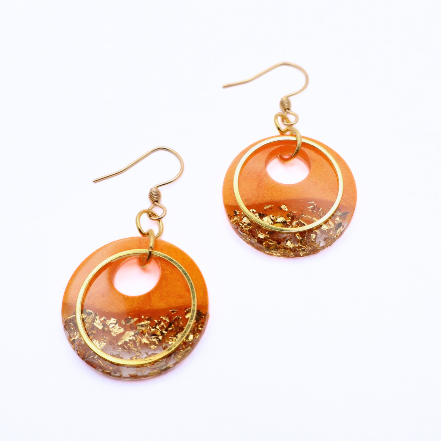Orange and Gold Resin Earrings - Mango Sorbet