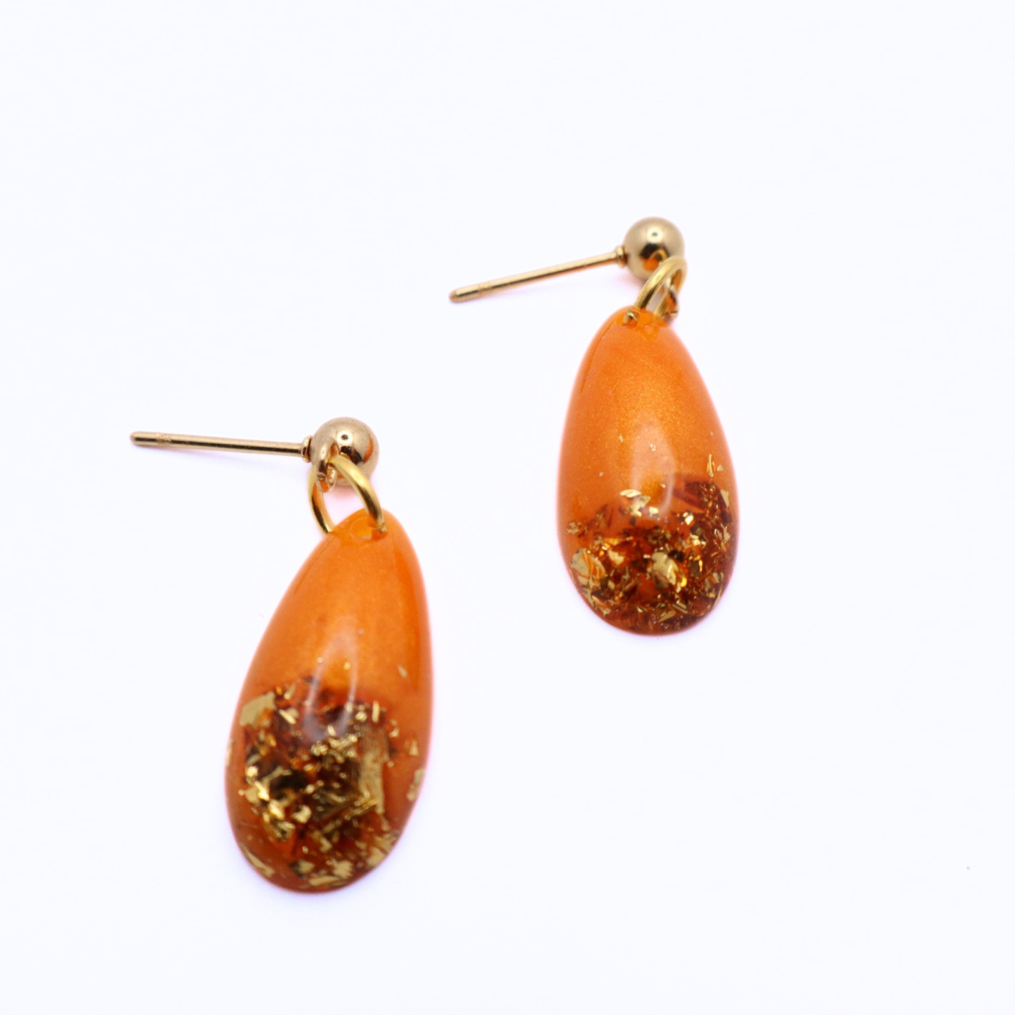 Orange and Gold Resin Earrings - Mango Sorbet