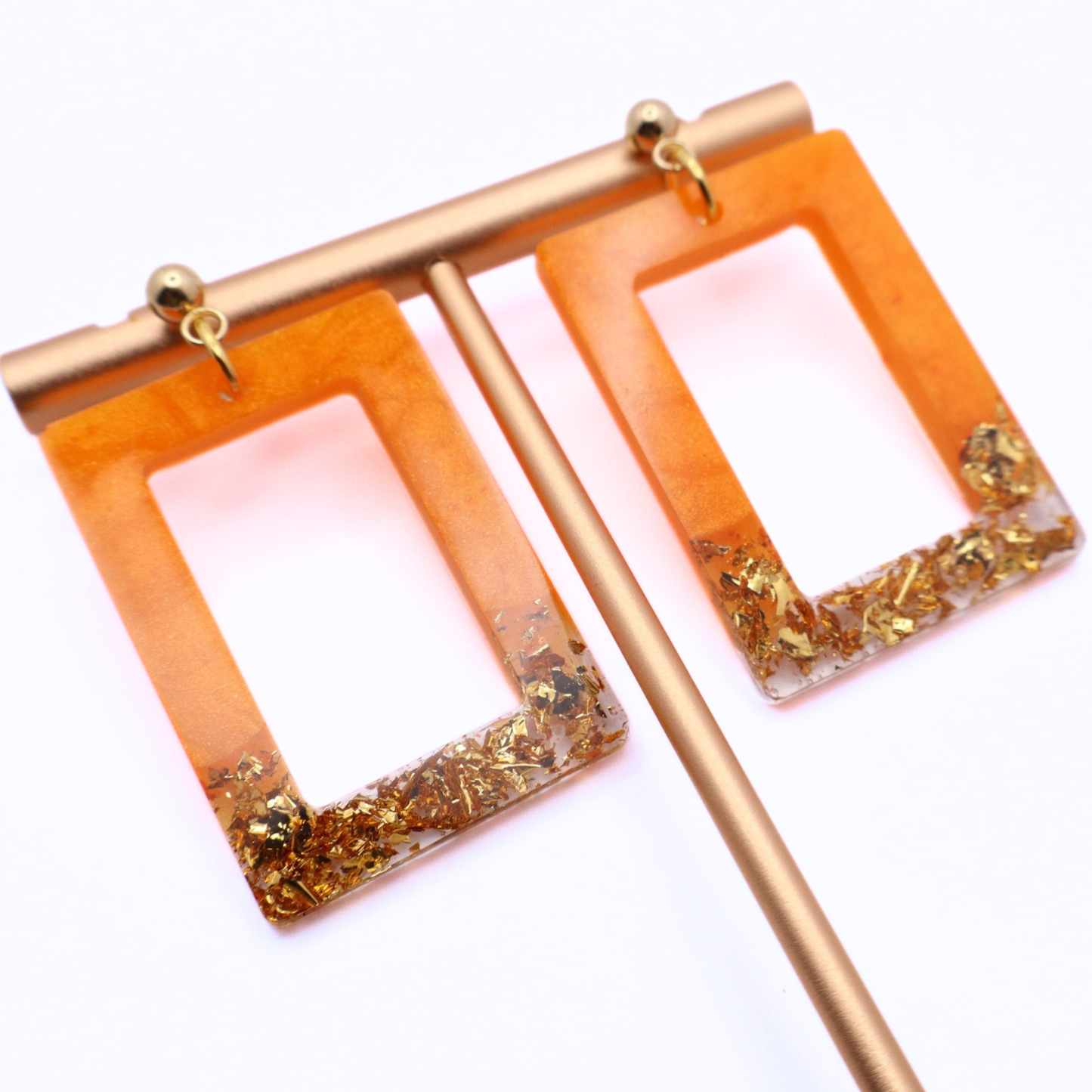 Orange and Gold Resin Earrings - Mango Sorbet