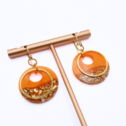 Orange and Gold Resin Earrings - Mango Sorbet